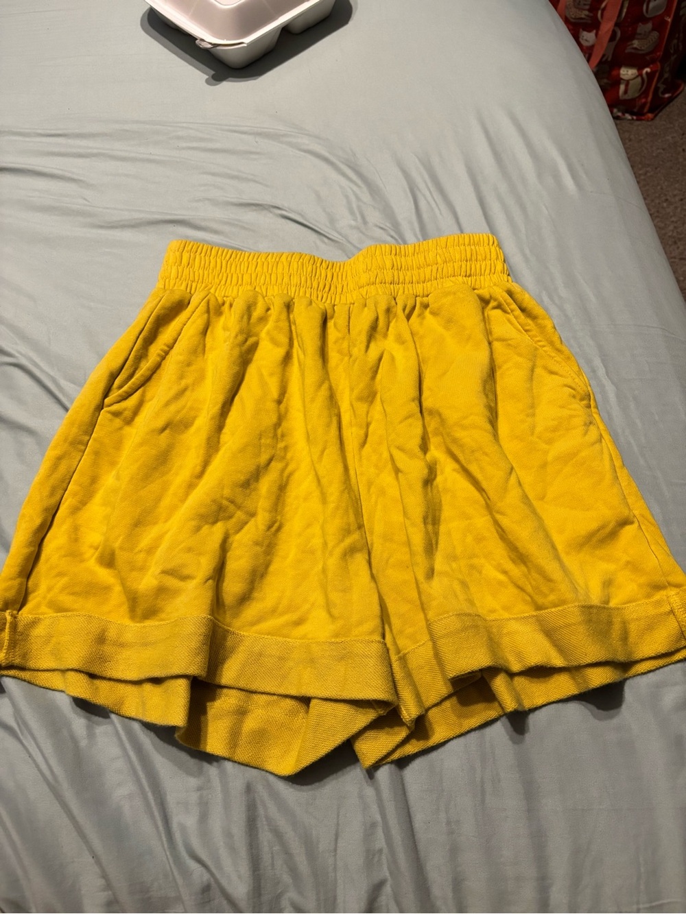 Rivir Women's Elastic Waist Casual Shorts in Mustard Yellow Large